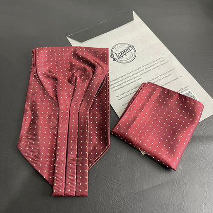 maroon polka dots jacquard cravat ascot tie and pocket square set for men online in Pakistan