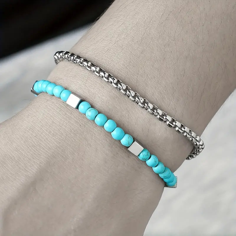 Men's Mint Green Versatile Layering Bracelet Set