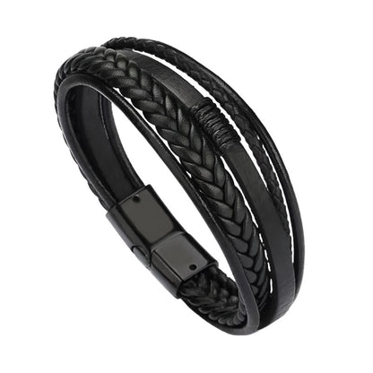 multi layered black leather bracelet for men online in pakistan