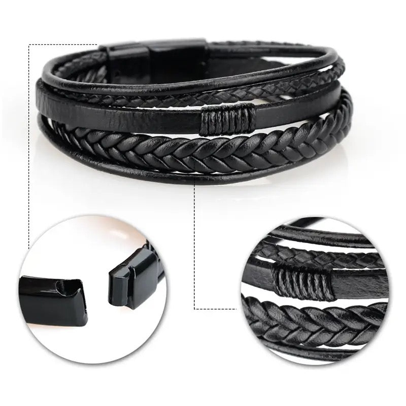 buy men's black leather bracelet online in pakistan