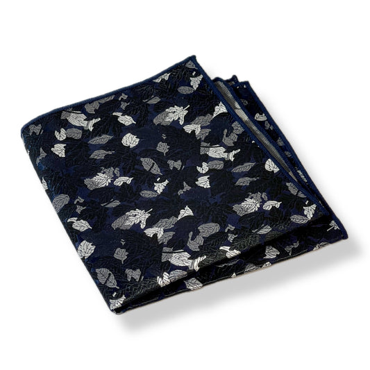 navy blue and silver floral  pocket square for men online in pakistan