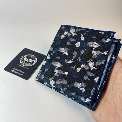 navy blue and silver floral  pocket square for men online in pakistan