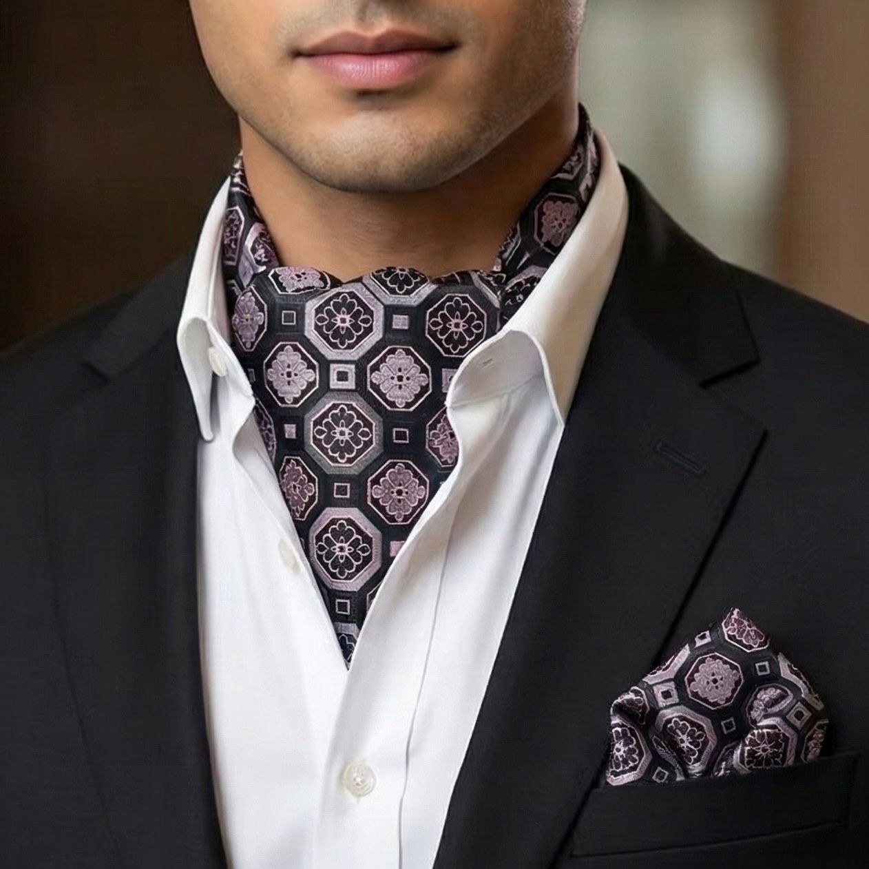pink ascot tie, cravat tie and pocket square for men online In Pakistan