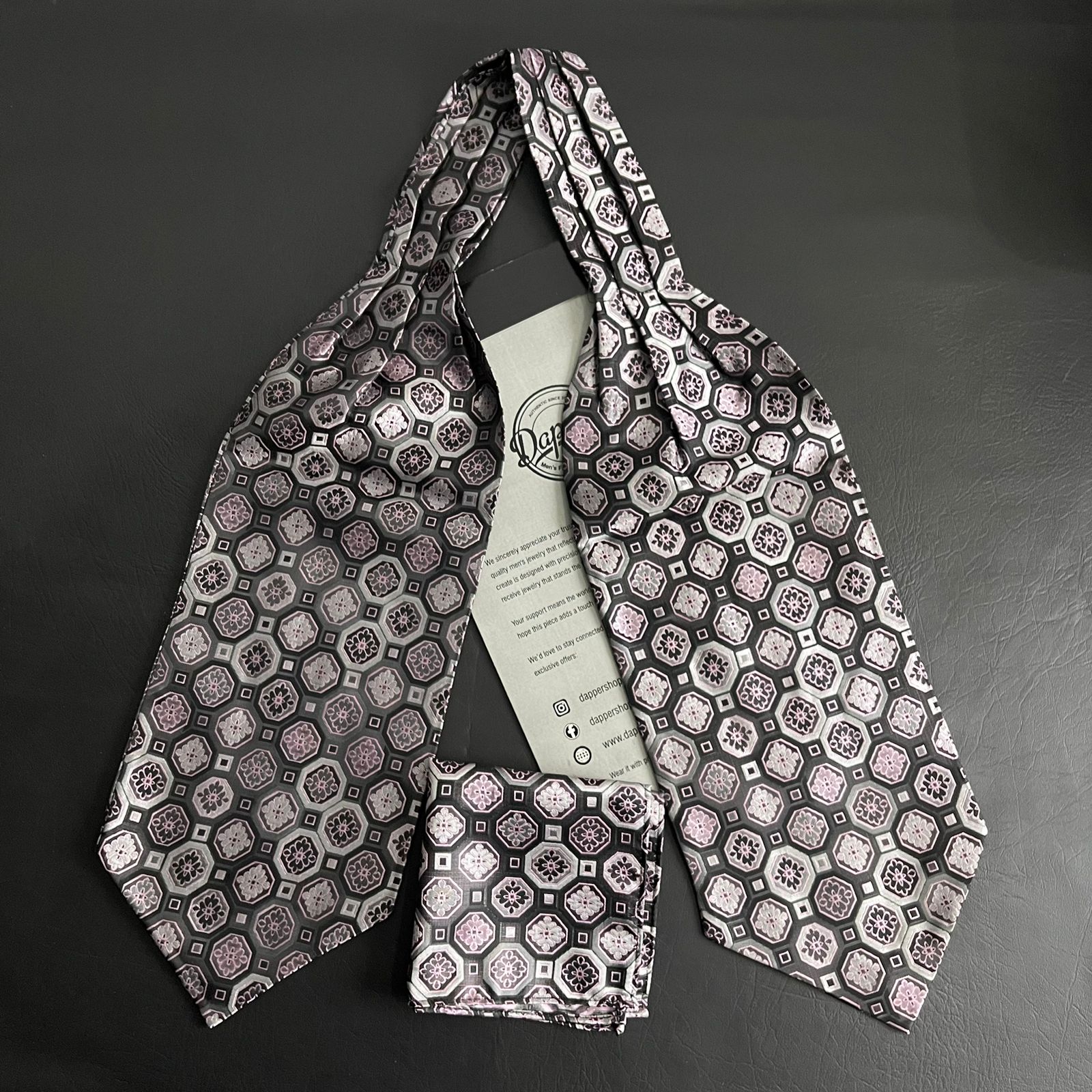 pink ascot tie, cravat tie and pocket square for men online In Pakistan