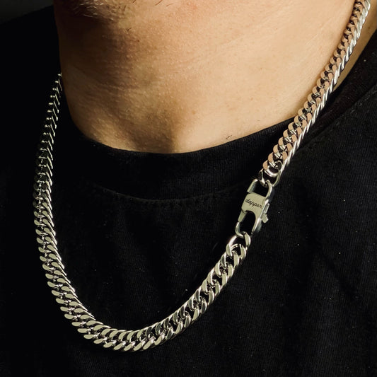 premium 10mm silver curb link neck chain for men Pakistan