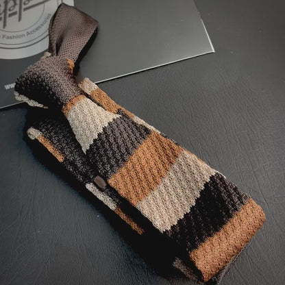 The Espresso Knitted Tie – Cream, Caramel & Dark Brown Chunky Textured Tie for Men