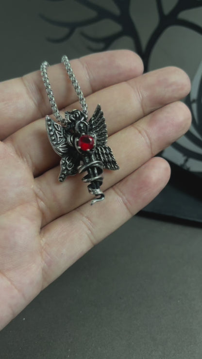 Antique Silver Angel Wings Pendant Necklace