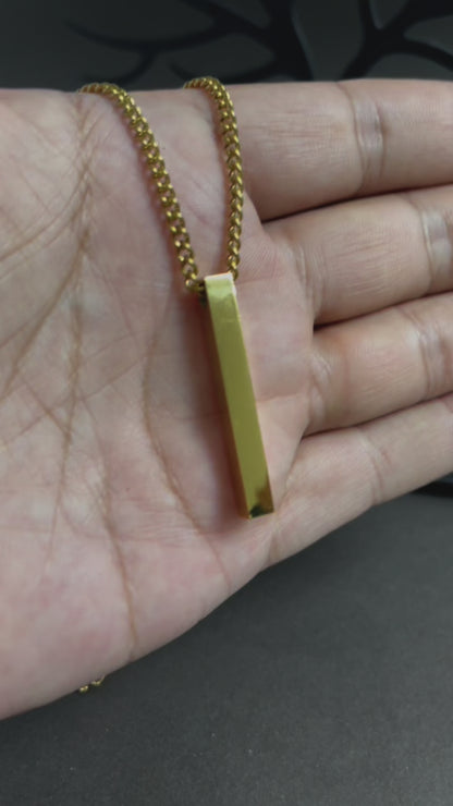 Golden Vertical Bar Pendant With Curb Chain