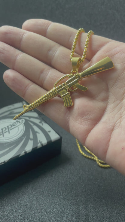 golden pistol rifle m16 pendant necklace for men online in pakistan
