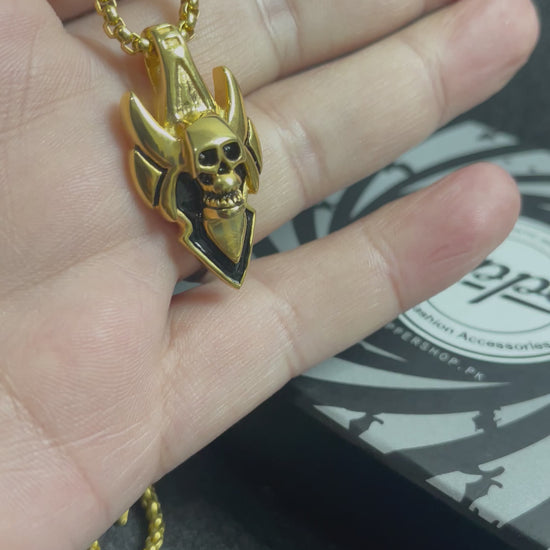 golden skull pendant necklace for men online in pakistan