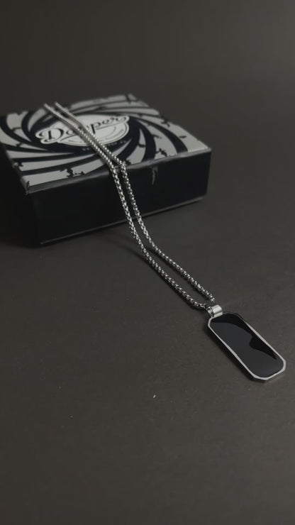 Black Epoxy Rectangle Minimal Pendant Necklace For Men