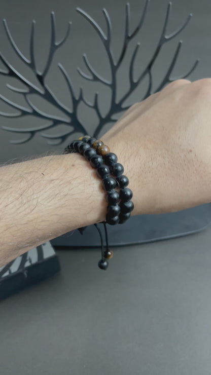 Tiger eye and matt black agate natural stone beads bracelets for men women online in pakistan