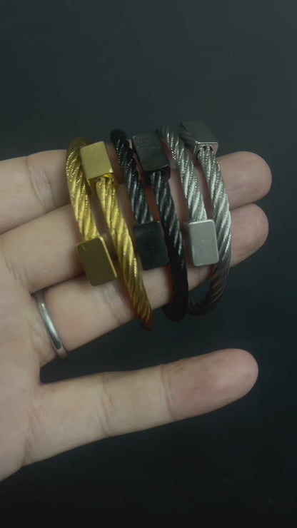 Black Cuff Bangle Bracelets for Men Titanium Steel Opening Cable Bracelet for Men