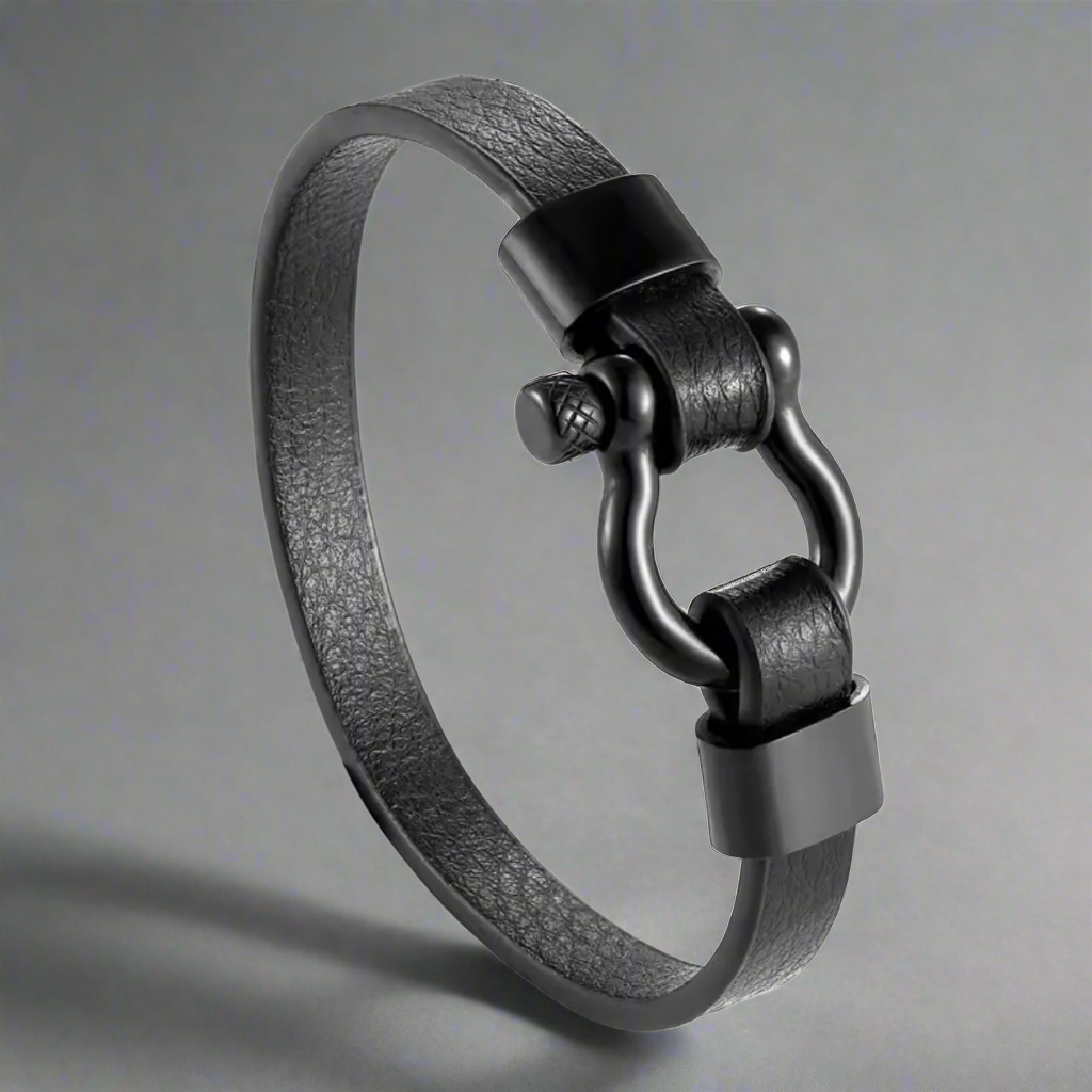 Black Latch Leather Bracelet For Men