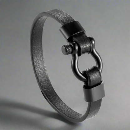 Black Latch Leather Bracelet For Men