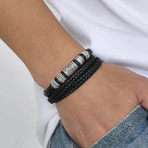 black leather bracelet for men online in pakistan