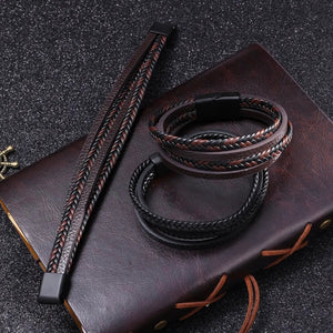 Brown Layered Braided Bracelet For Men