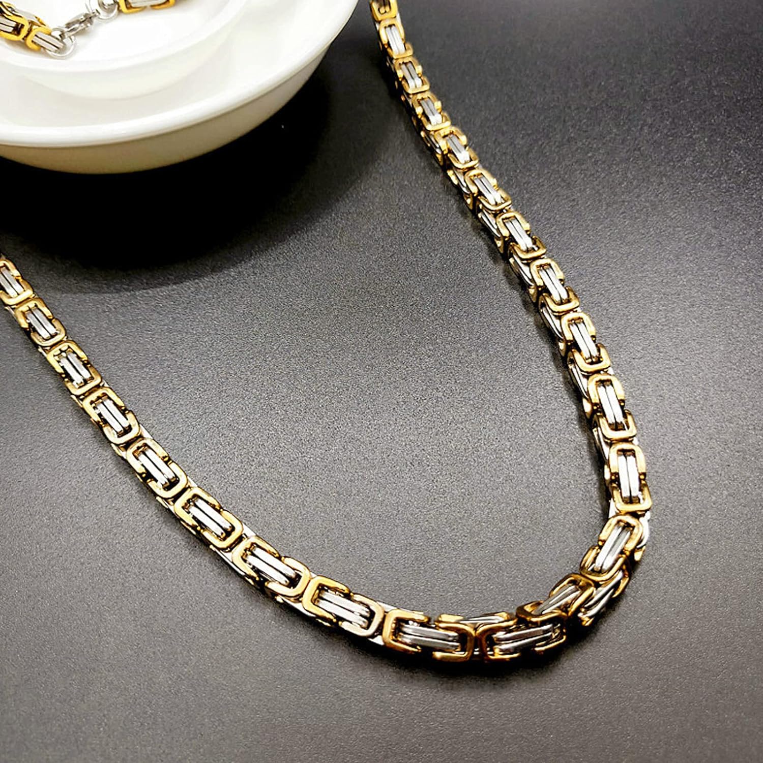 5mm golden silver byzantine link neck chains for men online in Pakistan