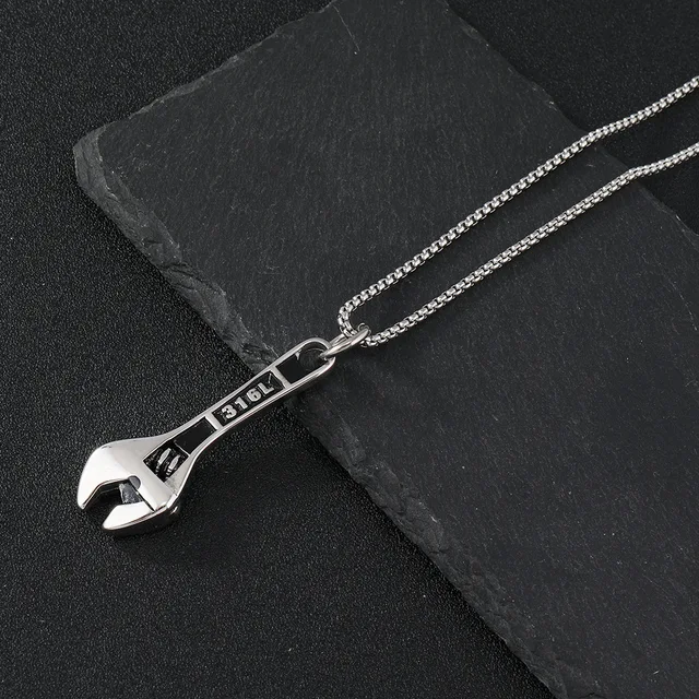 stainless steel golden wrench pendant necklace for men in pakistan