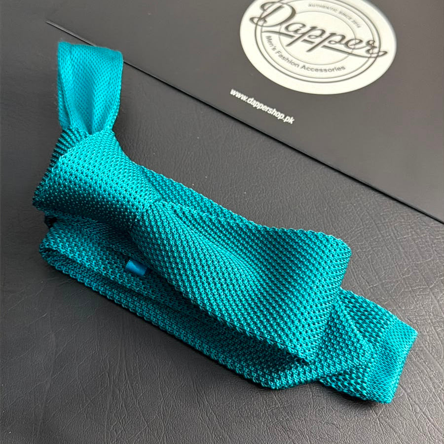 sea green, dark teal, turquoise knitted tie for men online in Pakistan