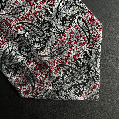silver and red Paisley Ascot Tie, cravat tie and pocket square for men online in Pakistan