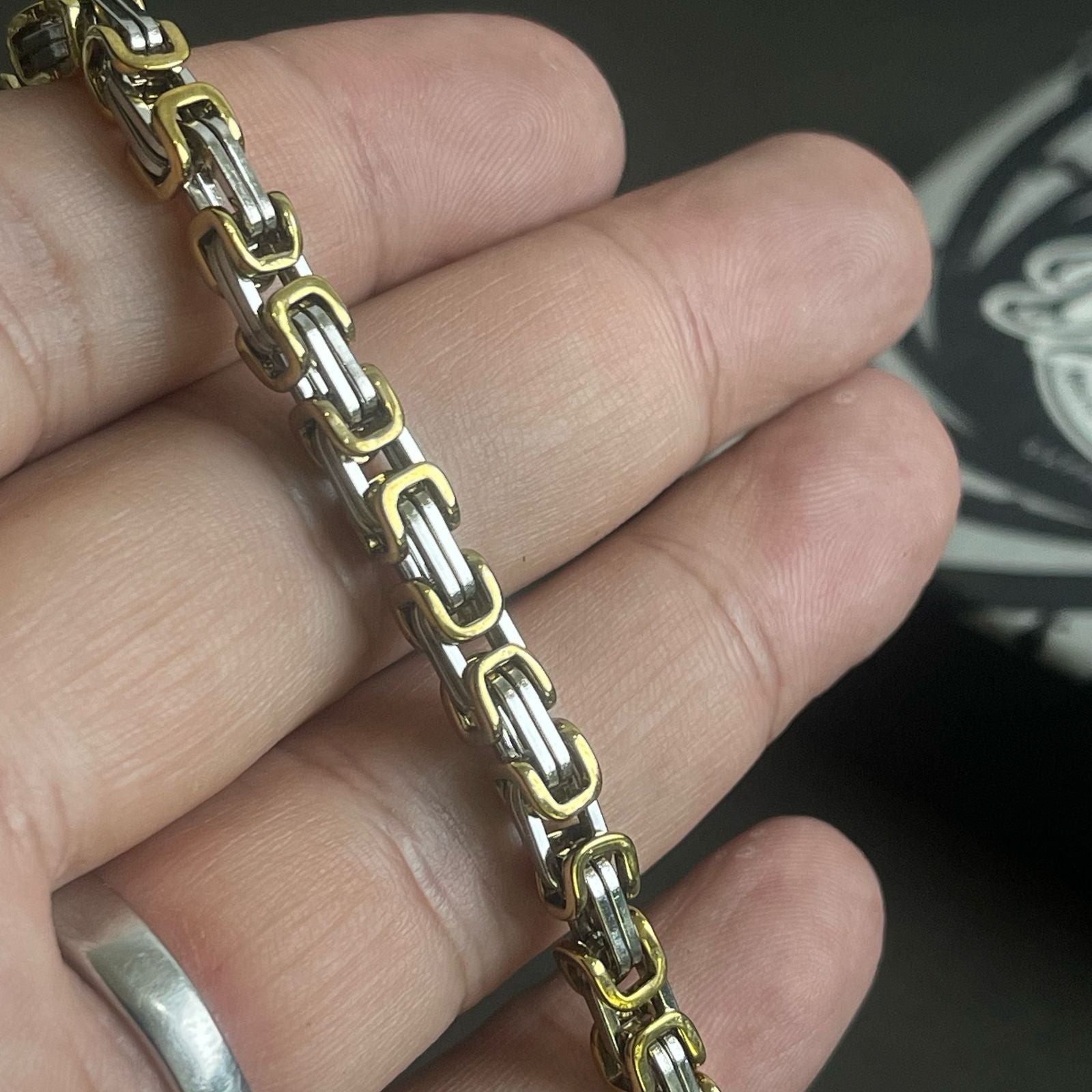 silver golden stainless steel chain bracelet for men online in Pakistan