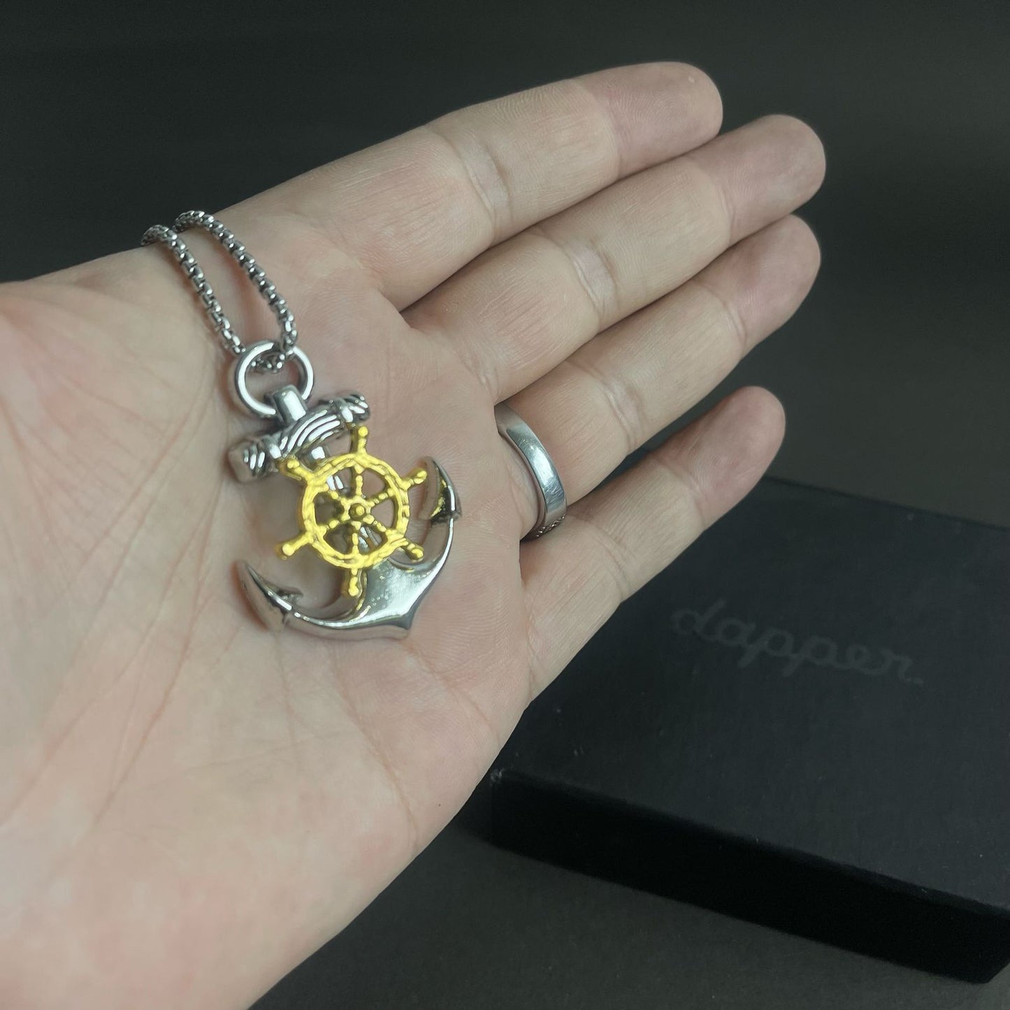 silver navy anchor pendant necklace for men online in Pakistan