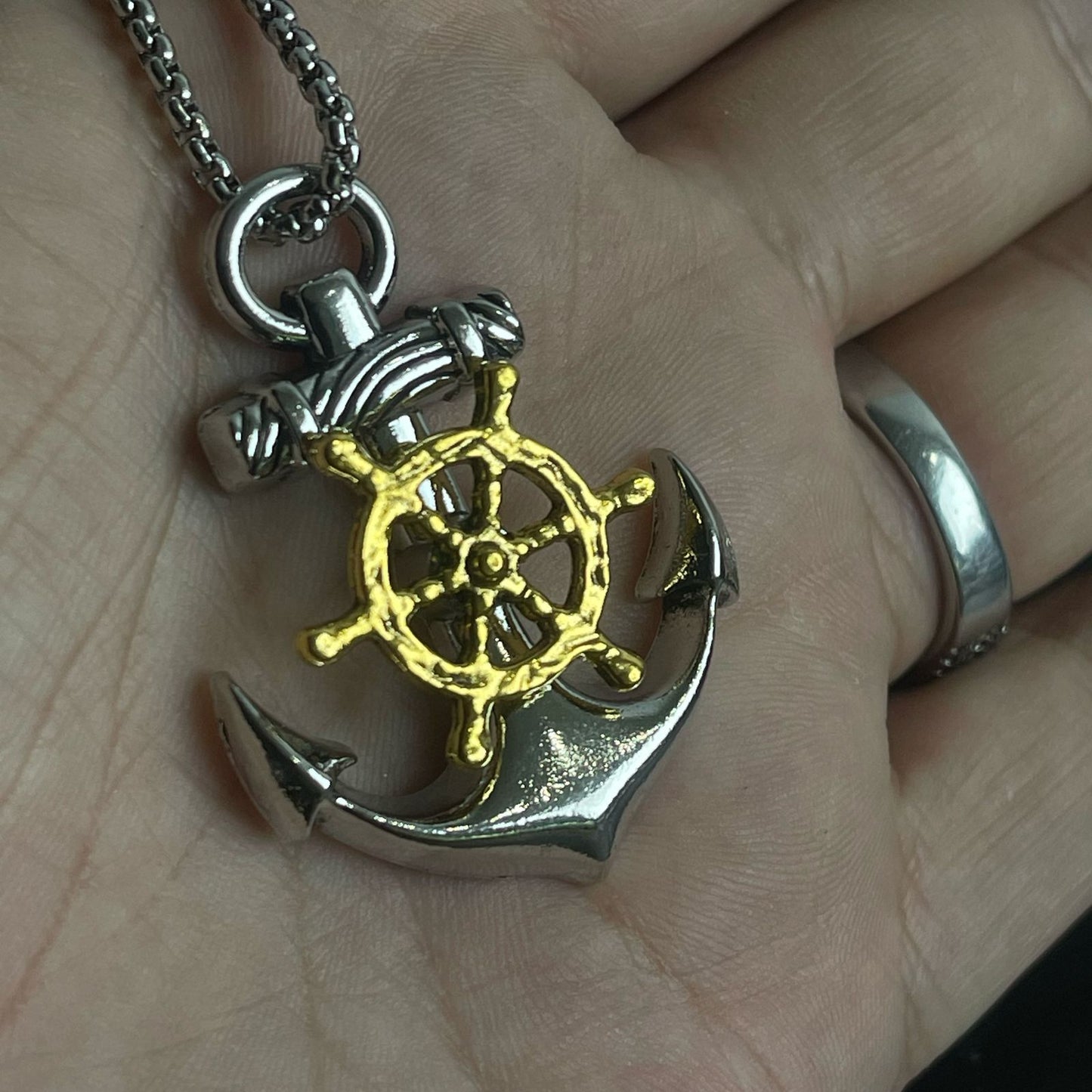 silver navy anchor pendant necklace for men online in Pakistan