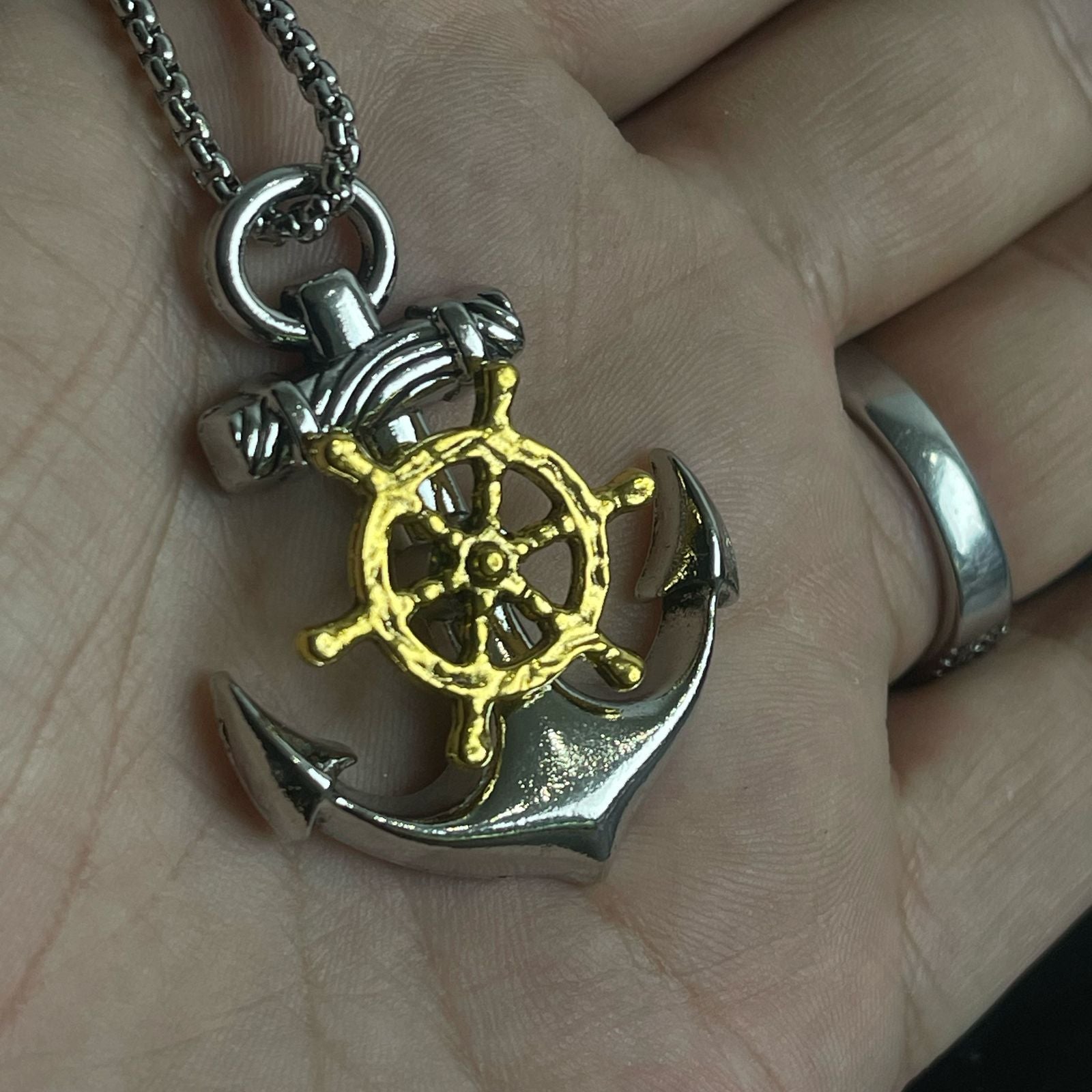 silver navy anchor pendant necklace for men online in Pakistan