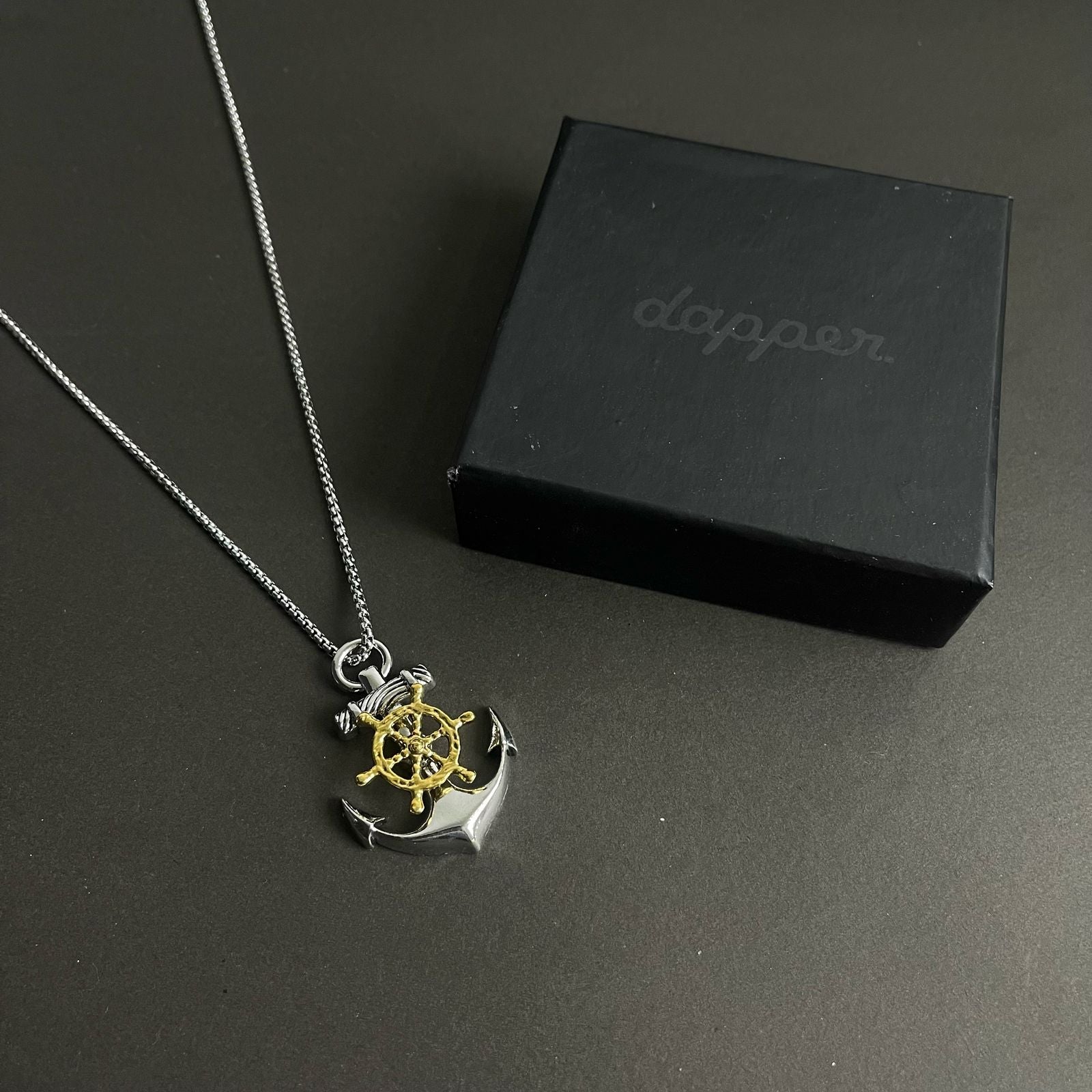 silver navy anchor pendant necklace for men online in Pakistan