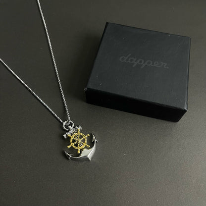 silver navy anchor pendant necklace for men online in Pakistan