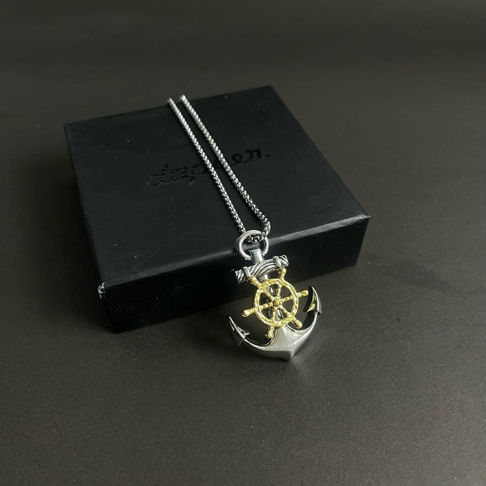 silver navy anchor pendant necklace for men online in Pakistan