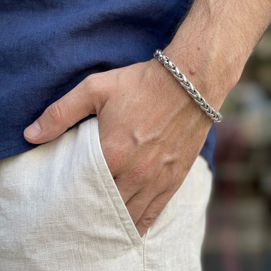 silver wheat link chain bracelet for men online in Pakistan