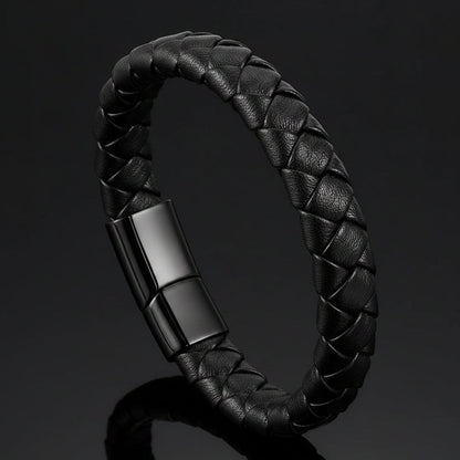 sleek black braided eather bracelet for men in Pakistan