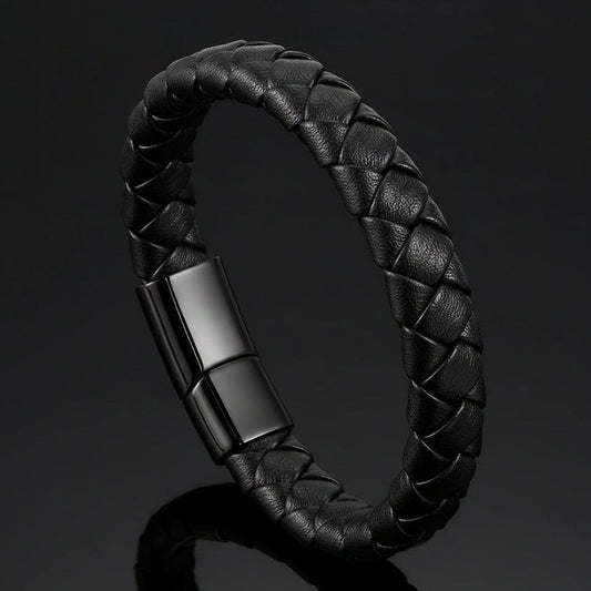 sleek black braided eather bracelet for men in Pakistan