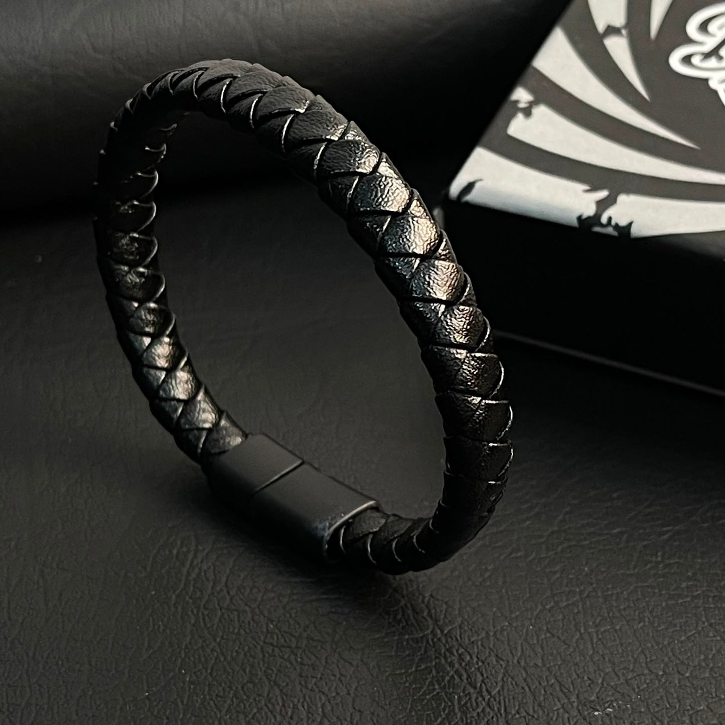 sleek black braided eather bracelet for men in Pakistan