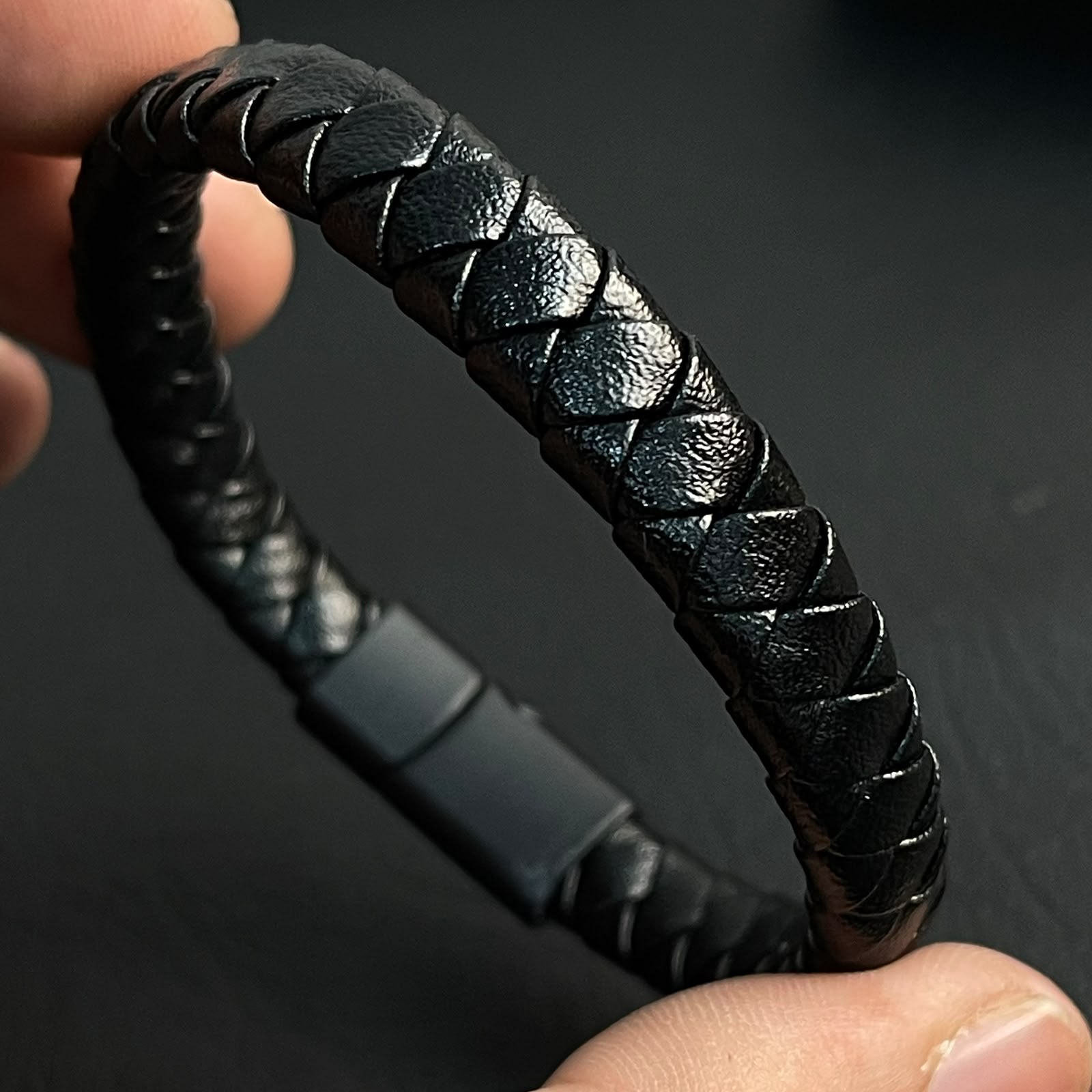sleek black braided eather bracelet for men in Pakistan