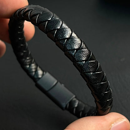 sleek black braided eather bracelet for men in Pakistan