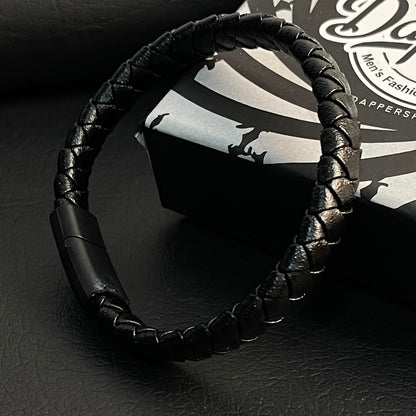 sleek black braided eather bracelet for men in Pakistan
