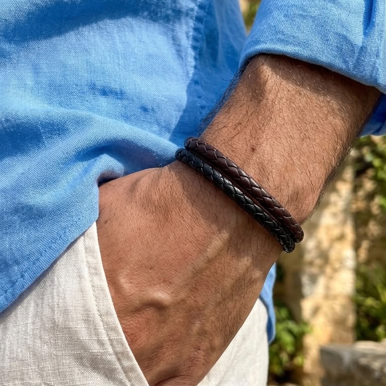 sleek black brownleather bracelet for men online in Pakistan