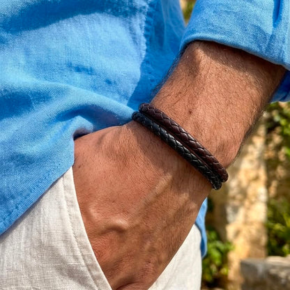 sleek black brownleather bracelet for men online in Pakistan