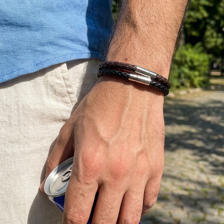 sleek black brownleather bracelet for men online in Pakistan
