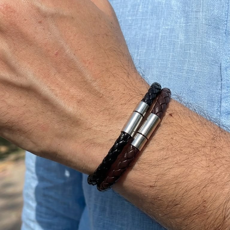 sleek black brownleather bracelet for men online in Pakistan