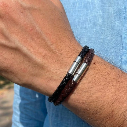 sleek black brownleather bracelet for men online in Pakistan