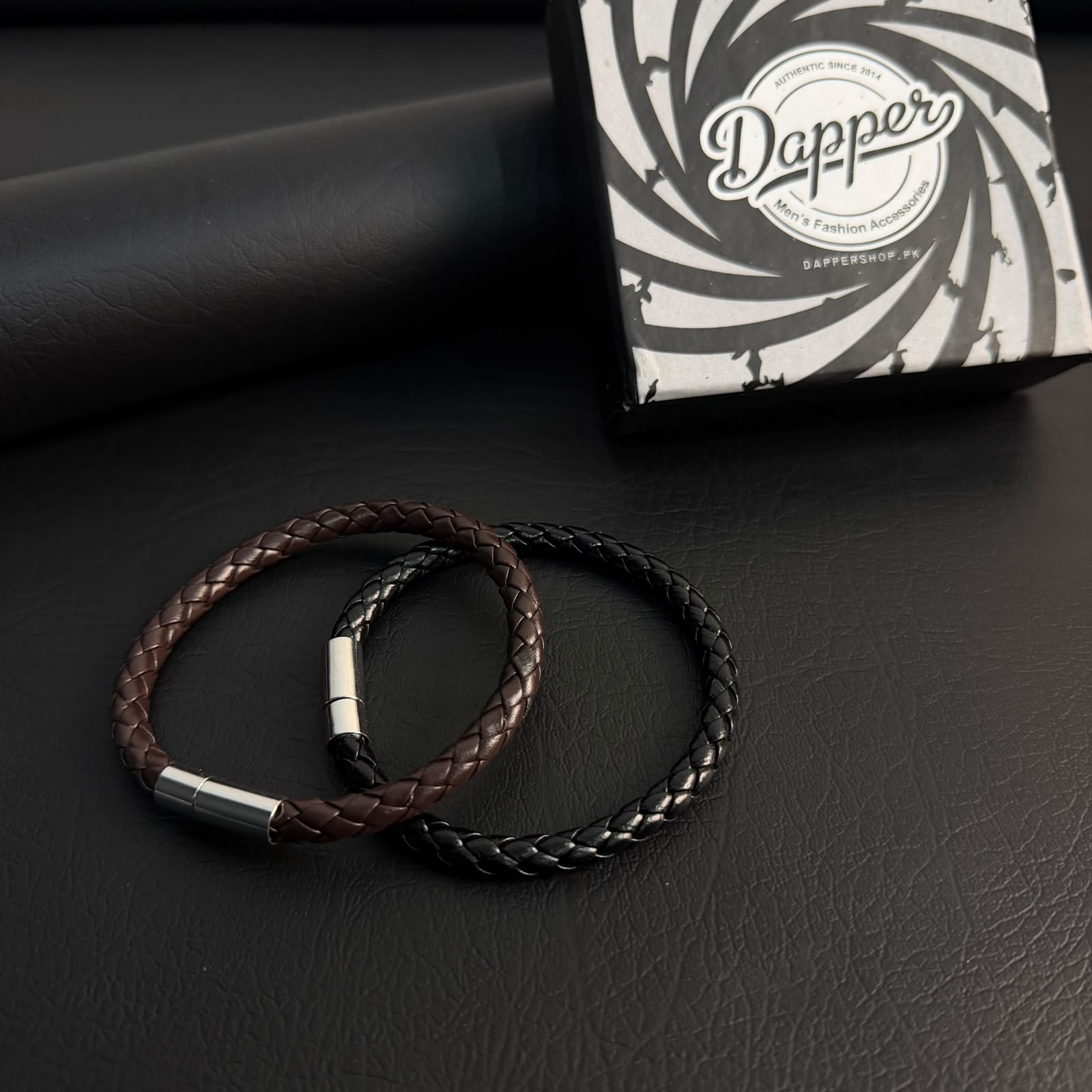 sleek black brownleather bracelet for men online in Pakistan