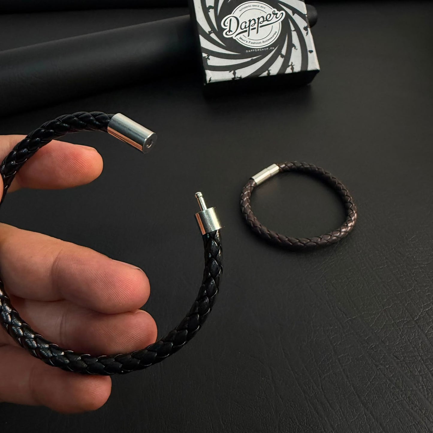 sleek black brownleather bracelet for men online in Pakistan