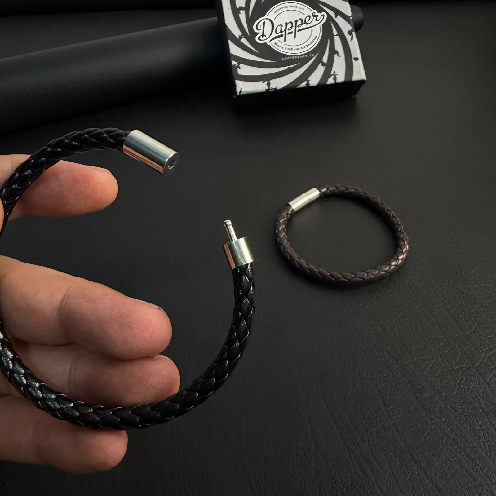 sleek black brownleather bracelet for men online in Pakistan