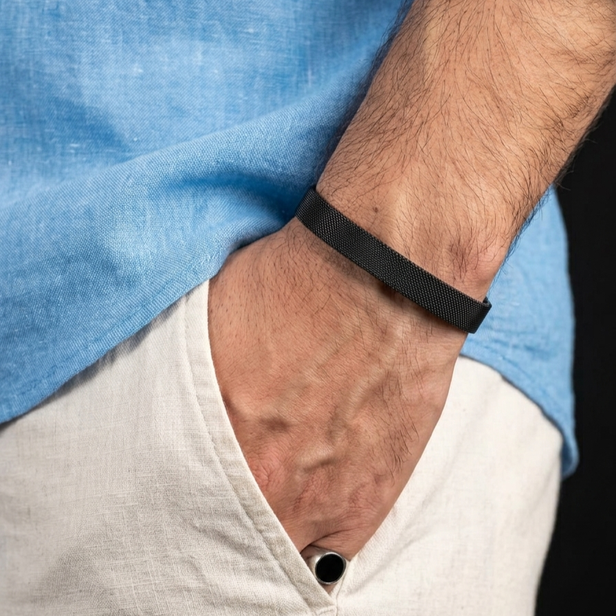 stainless steel black mesh kara hand cuff bracelet for men in Pakistan