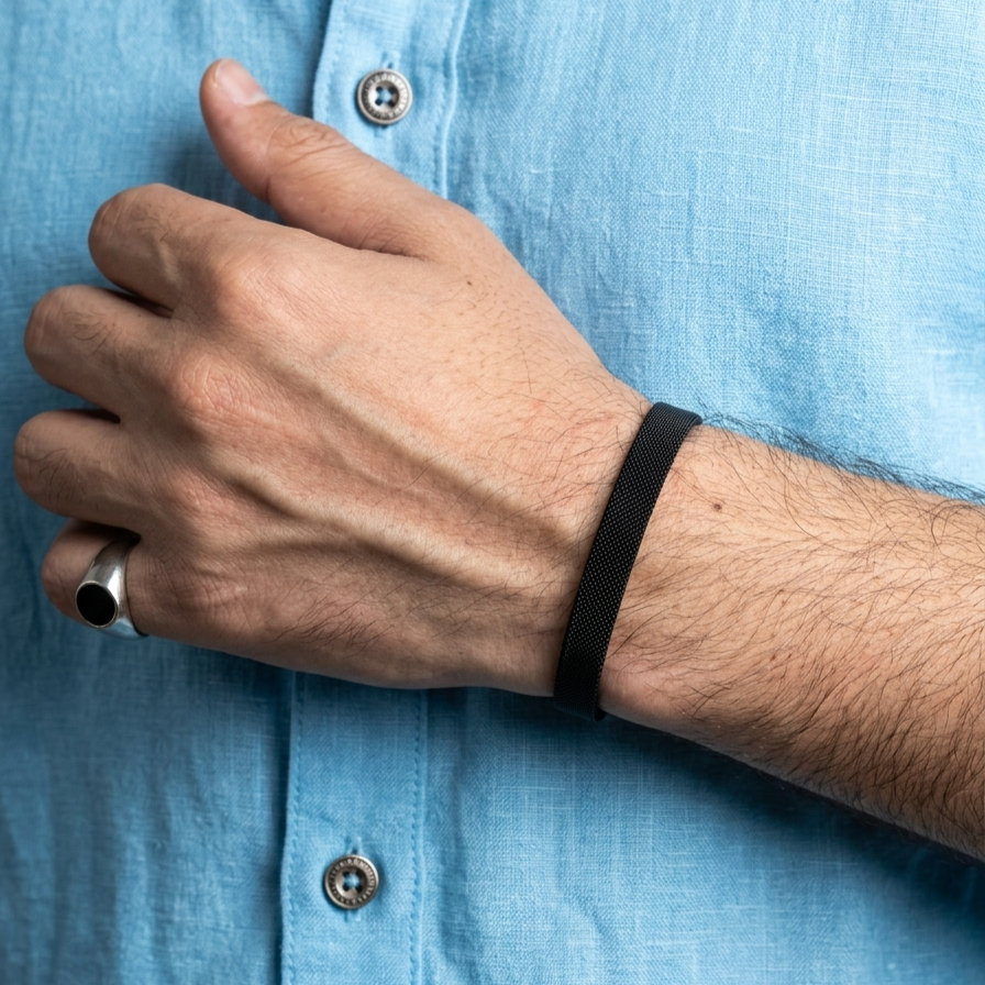 stainless steel black mesh kara hand cuff bracelet for men in Pakistan