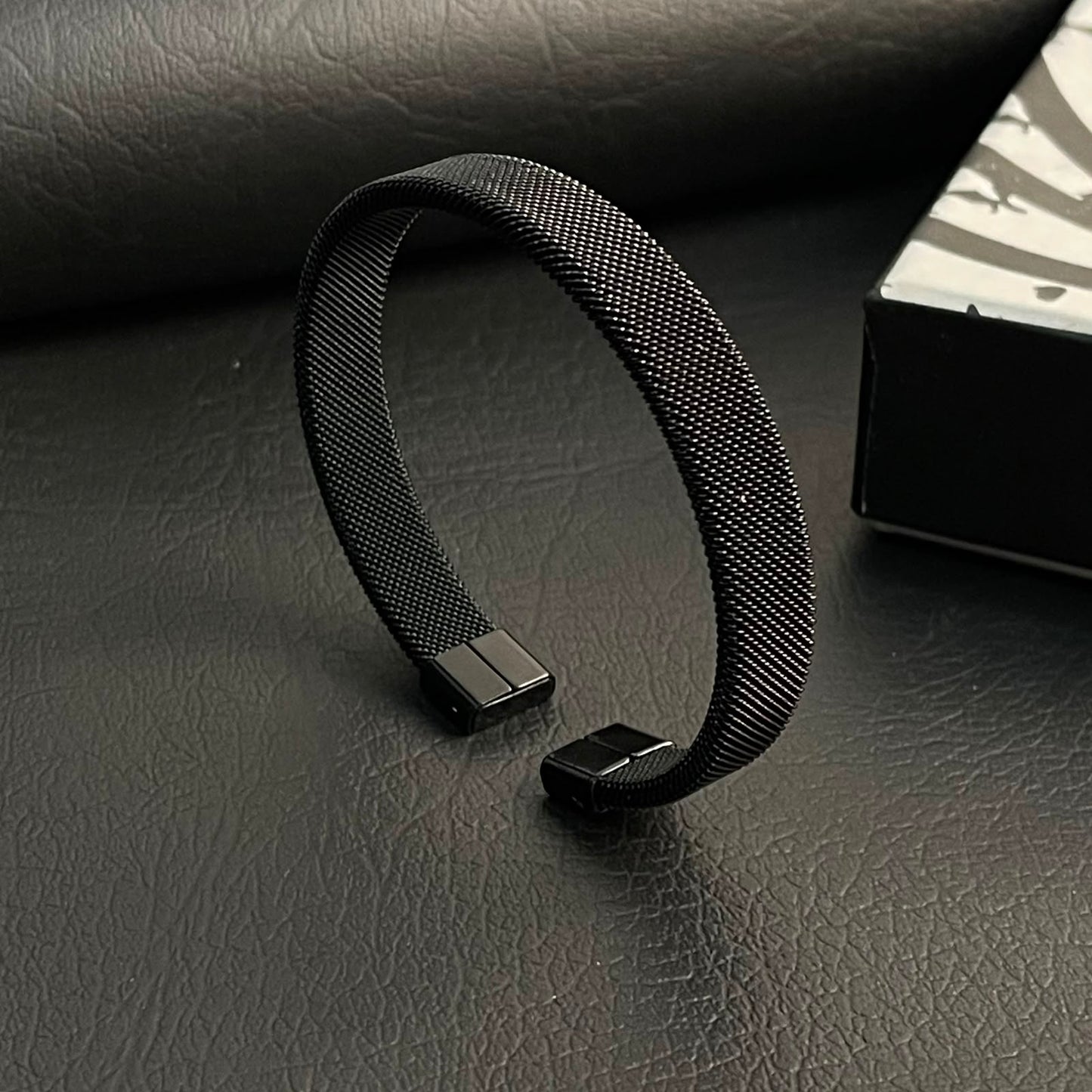 stainless steel black mesh kara hand cuff bracelet for men in Pakistan